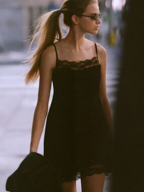 Anthropologie black lace coquette whimsigoth romantic dainty Y2K slip dress